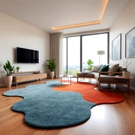 Handcrafted Abstract Wave Shape Living Room Rug